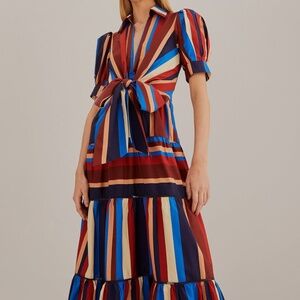 Multicolor Winter Stripes Short Sleeve Midi Dress